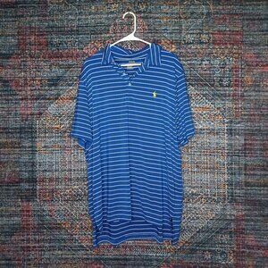 POLO Ralph Lauren men blue an white striped Performance golf polo XL EUC